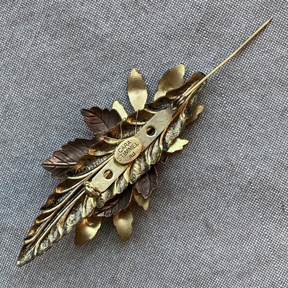 Stunning Cara Stimmel Ltd, Leaf Brooch, Autumnal, Mixed Metals w/ Beads, Vintage - Picture 3 of 11
